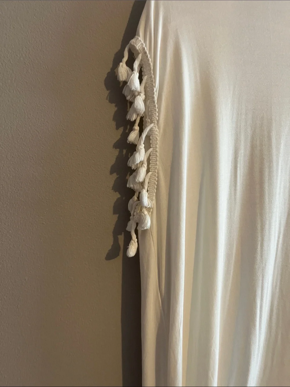 POL Waterfall Asymmetrical  Cream Long Tassel Trim Duster Boho SZ Small